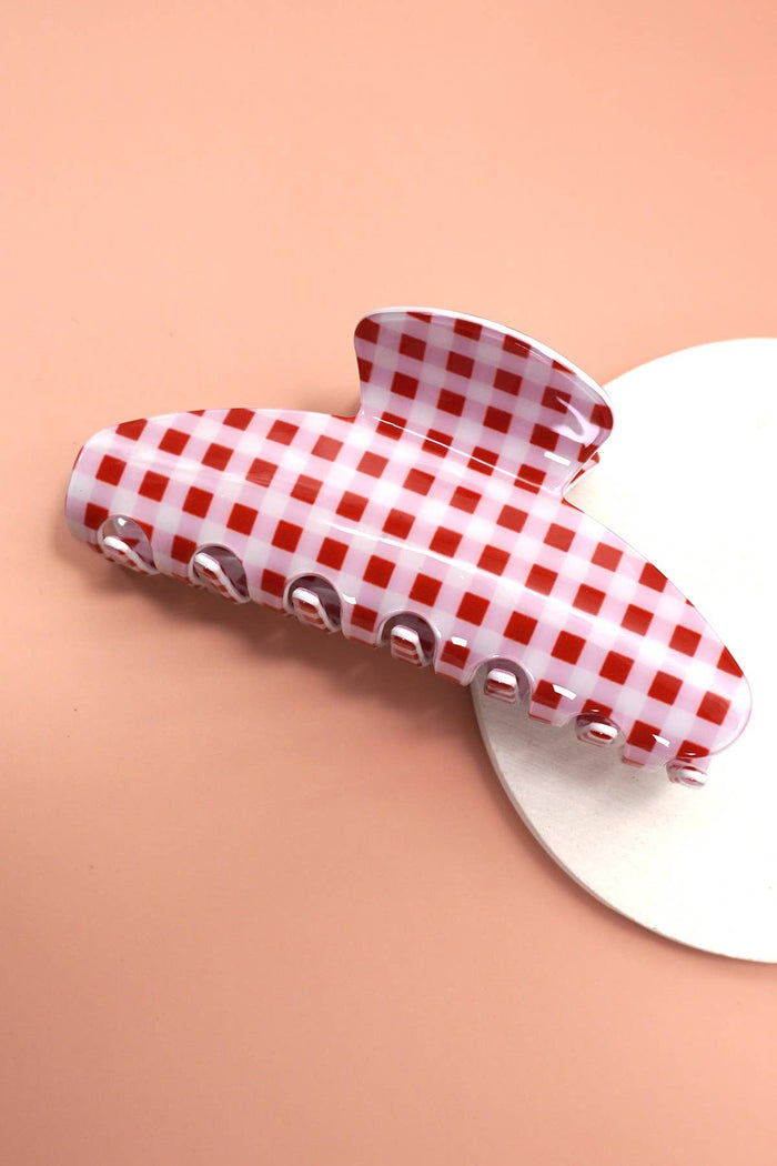STRIPE PLAID OVAL HAIR CLAW CLIPS
