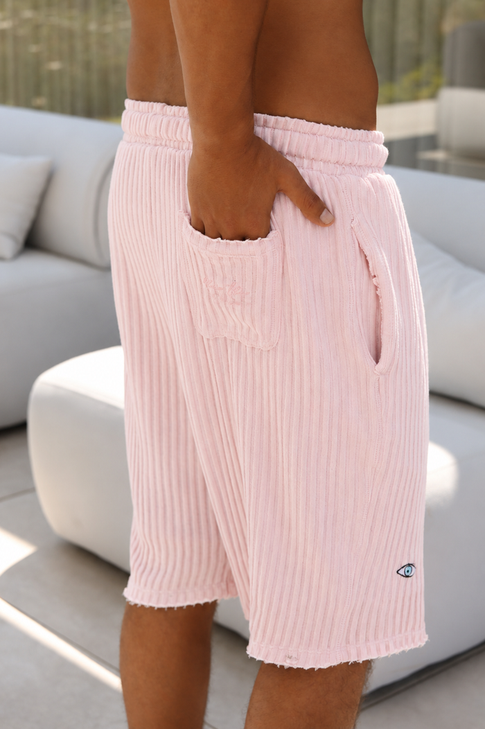 Striped Knit Shorts – Baby Pink