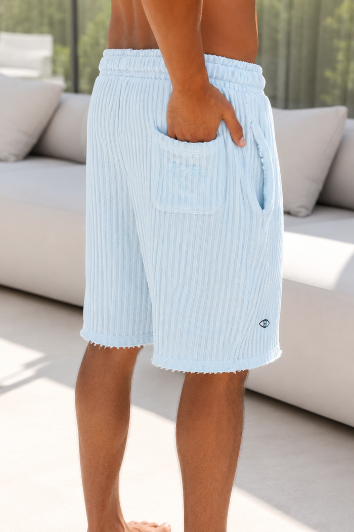 Striped Knit Shorts – Light Blue