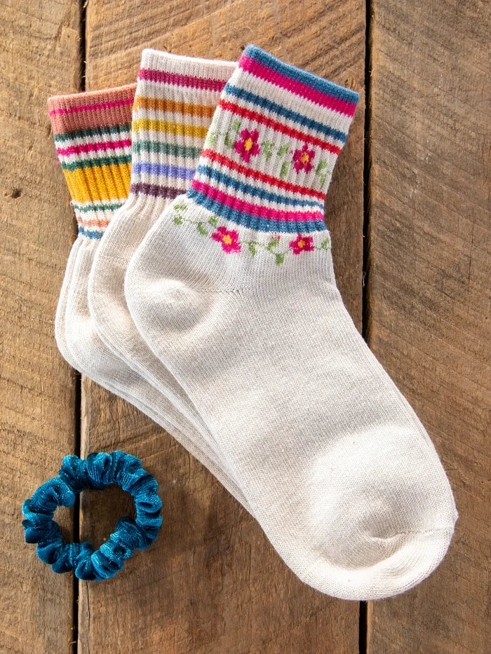 Striped Retro Crew Socks, Set of 3 - Rainbow-view 1