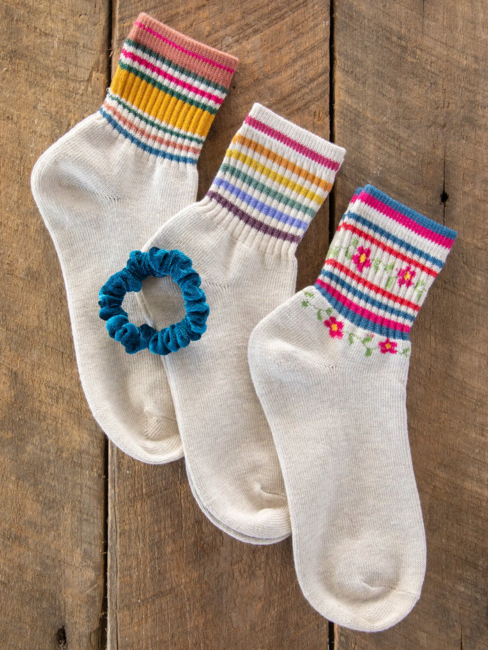 Striped Retro Crew Socks, Set of 3 - Rainbow-view 3