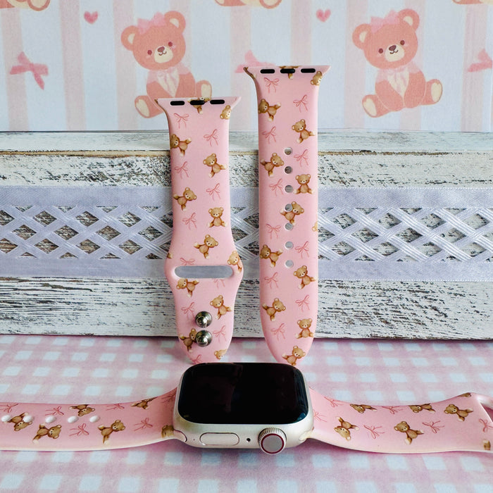 sugar bear crush apple watch band â blush silicone with teddy bears and bows (38â49 mm)