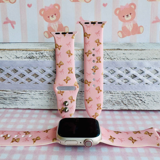sugar bear crush apple watch band â blush silicone with teddy bears and bows (38â49 mm)