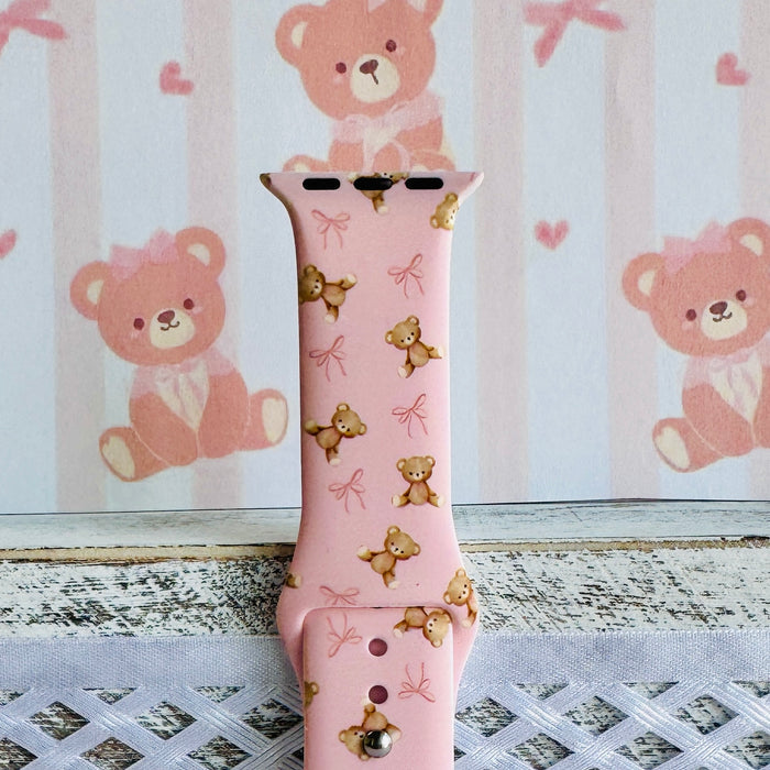 sugar bear crush apple watch band â blush silicone with teddy bears and bows (38â49 mm)
