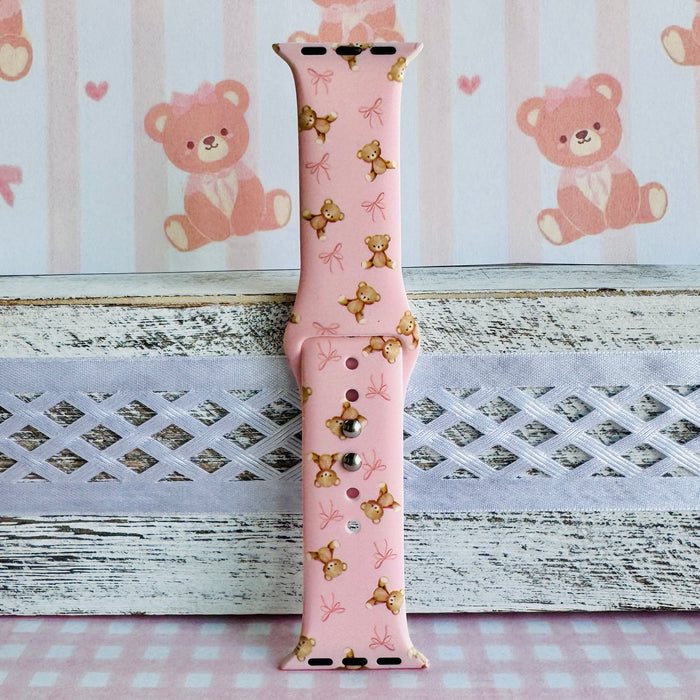 sugar bear crush apple watch band â blush silicone with teddy bears and bows (38â49 mm)