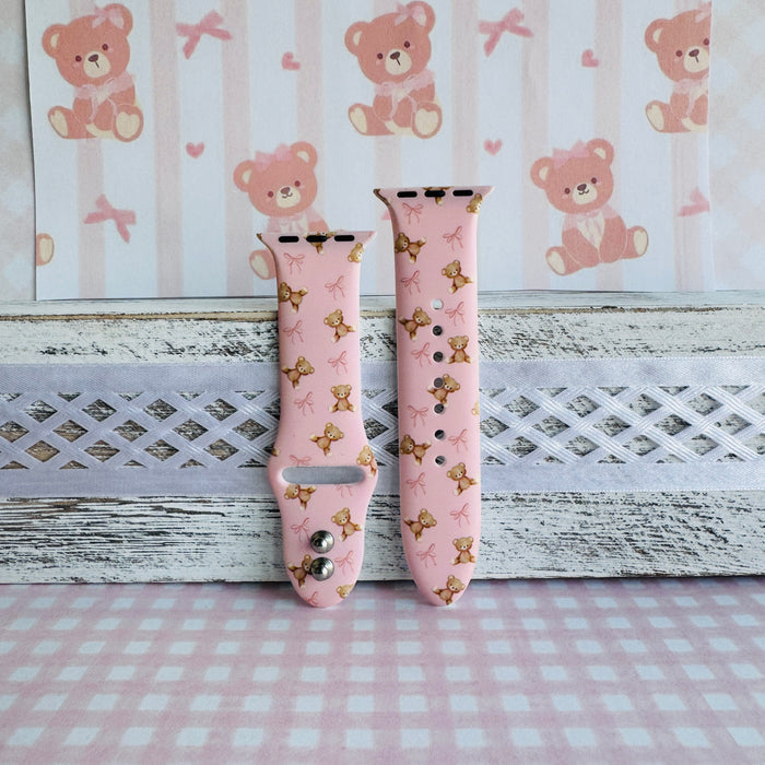 sugar bear crush apple watch band â blush silicone with teddy bears and bows (38â49 mm)