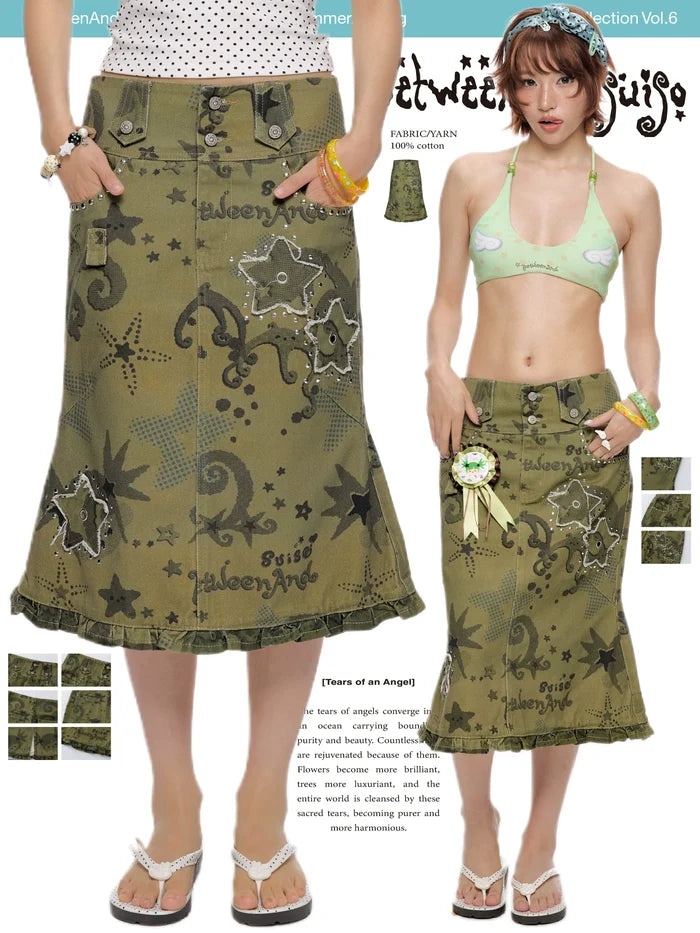 *Suiso collaboration star printed camouflage skirt