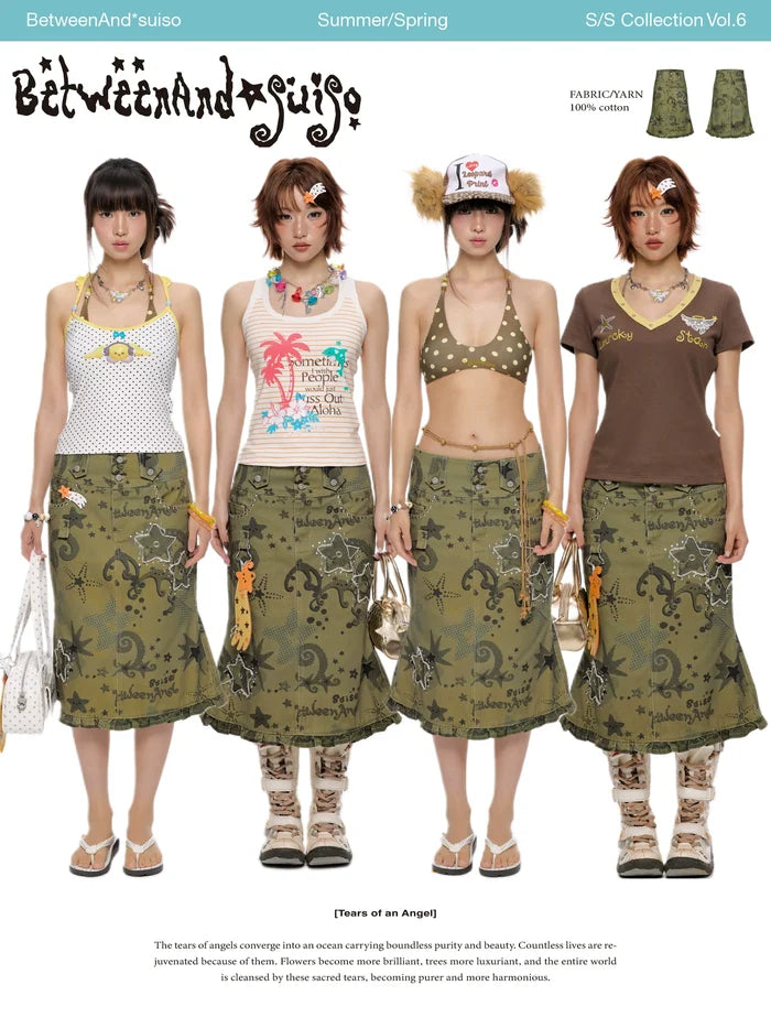*Suiso collaboration star printed camouflage skirt