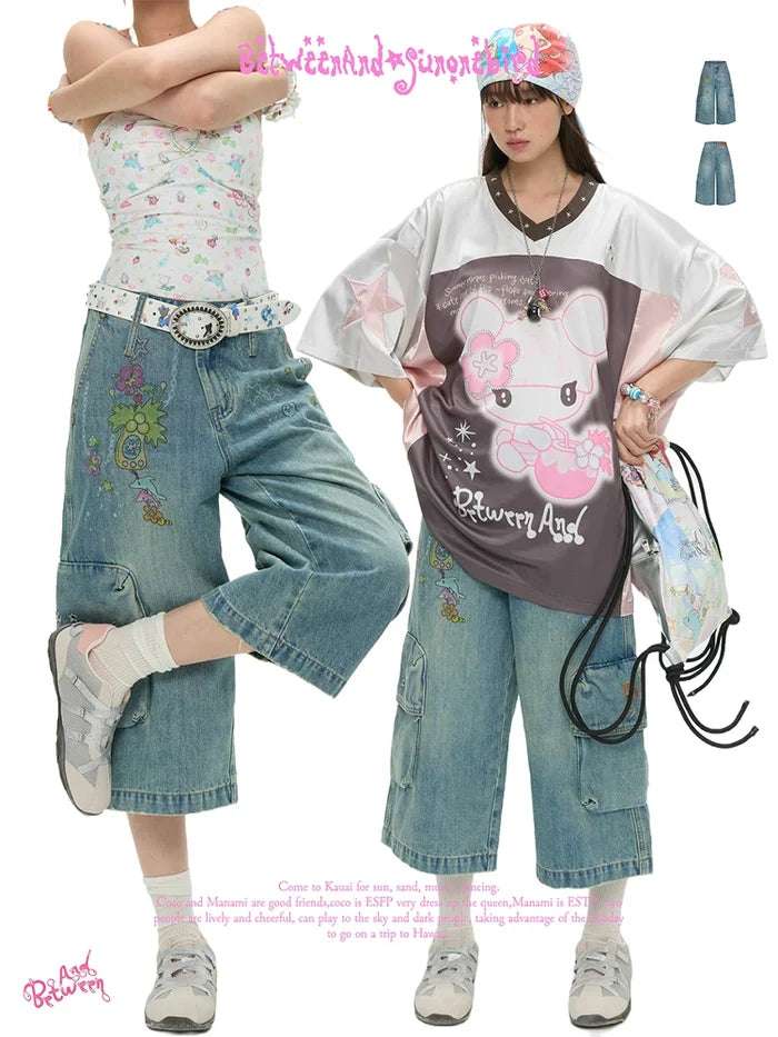 Sunonebird washed denim capri pants