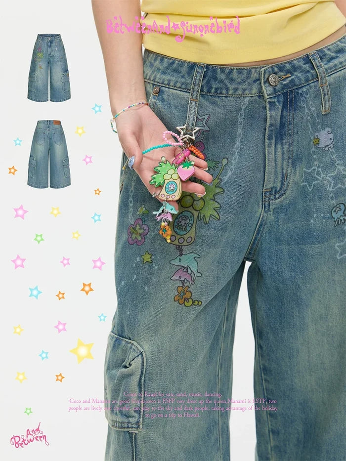 Sunonebird washed denim capri pants