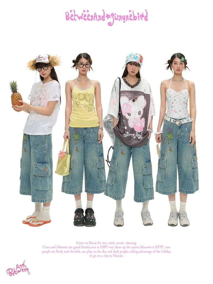 Sunonebird washed denim capri pants