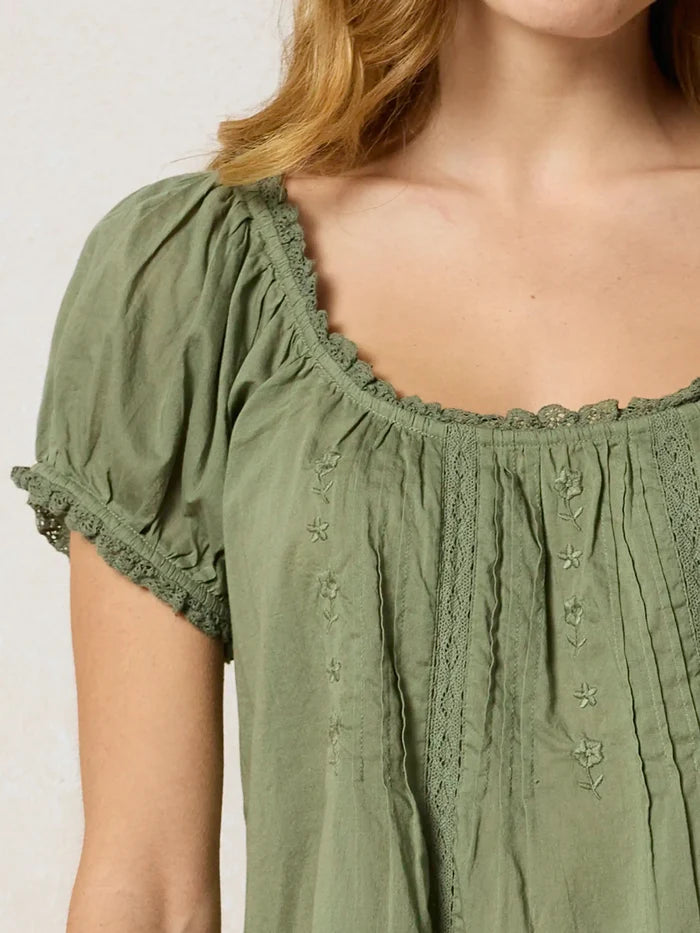 Sweet Nothings Embroidered Cotton Top - Olive-view 1