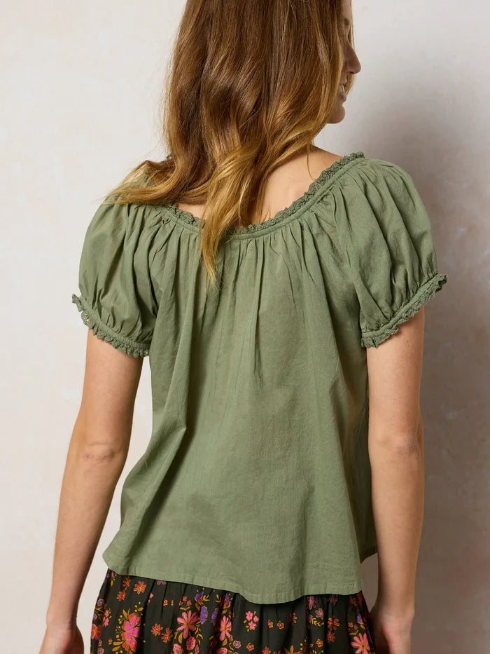 Sweet Nothings Embroidered Cotton Top - Olive-view 3