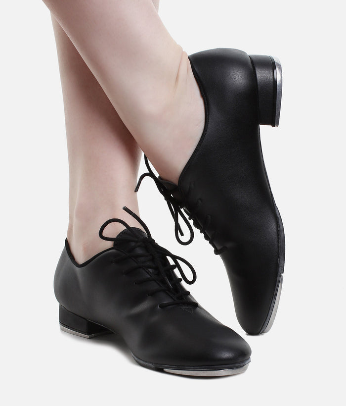 Children Beginner Black Tap Shoes, Vegan Oxford Style - TA04