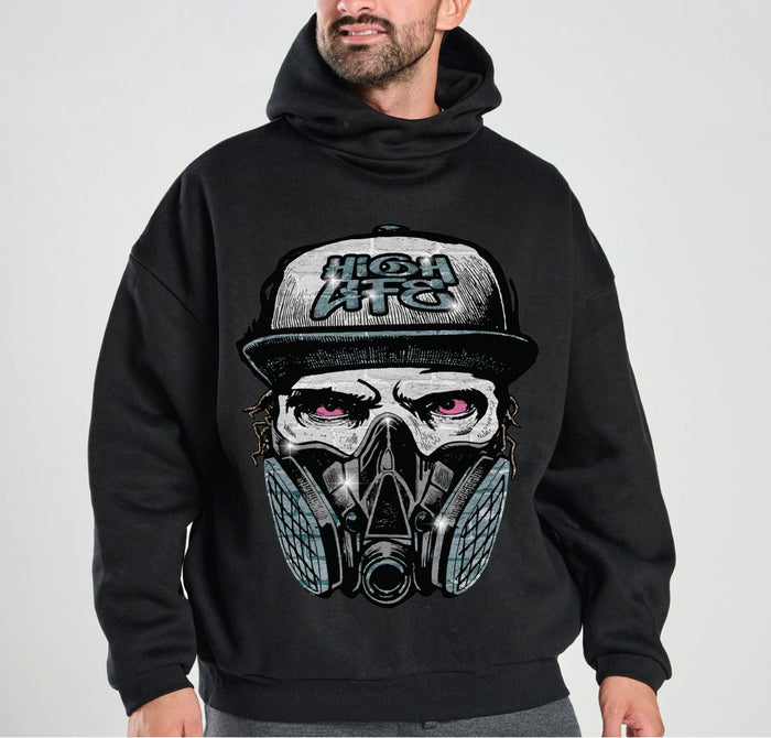 TAKER "HIGH LIFE" OVERSIZE GRAPHIC PRINT HOODIE - E404 - BLACK
