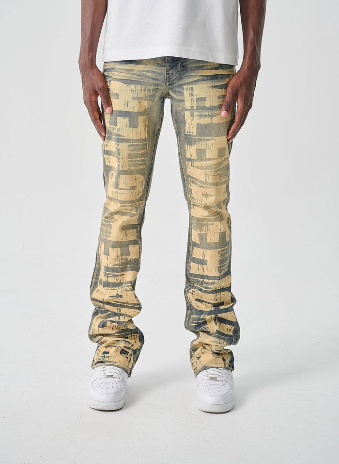 TAKER STEAKED JEANS DWNIM WITH ALLOVER PRINT - T4132 - DK INDIGO