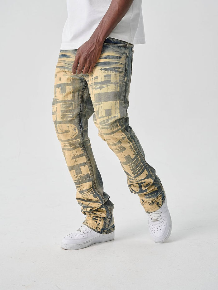 TAKER STEAKED JEANS DWNIM WITH ALLOVER PRINT - T4132 - DK INDIGO