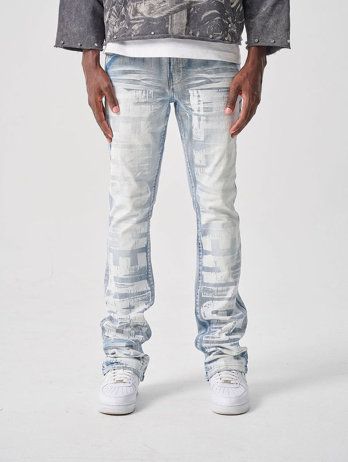 TAKER STEAKED JEANS DWNIM WITH ALLOVER PRINT - T4132 - LT BLUE
