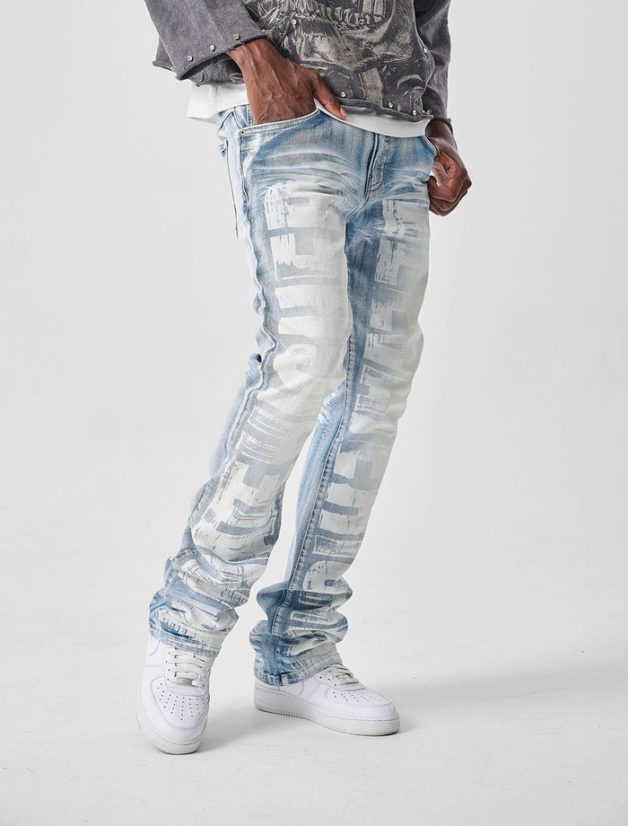 TAKER STEAKED JEANS DWNIM WITH ALLOVER PRINT - T4132 - LT BLUE
