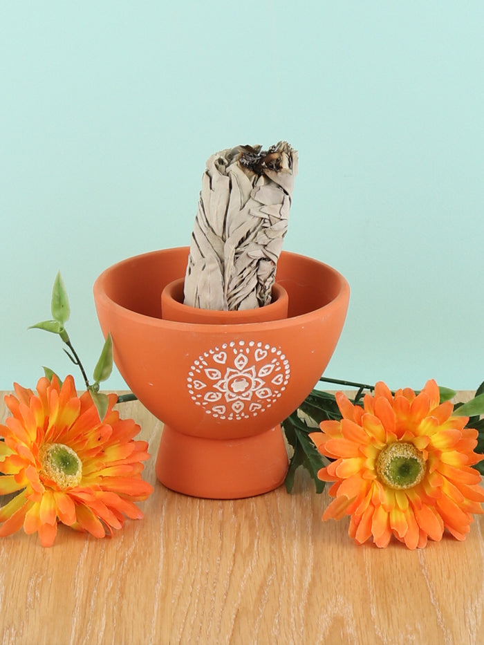 Terracotta Smudge Bowl | Mandala Natural-Image 1