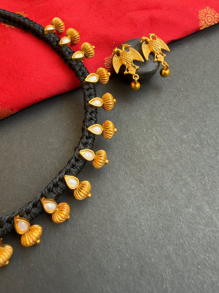 The Chaya Silver Black Thread Pearl Necklace & Earrings