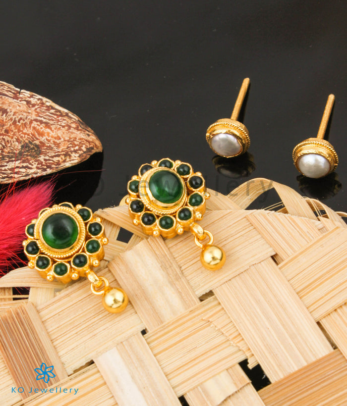 The Darsh Silver Reversible Earrings(Green/Navratna)