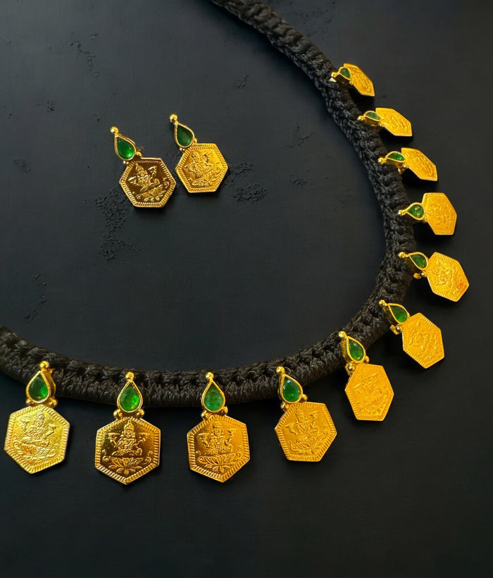 The Deeksha Lakshmi Coin Silver Thread Necklace & Earrings