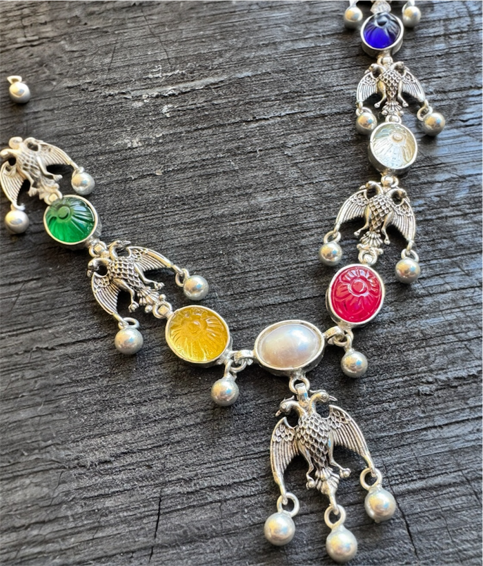 The Dvi-Paksha Silver Gandaberunda Navratna Necklace & Earrings