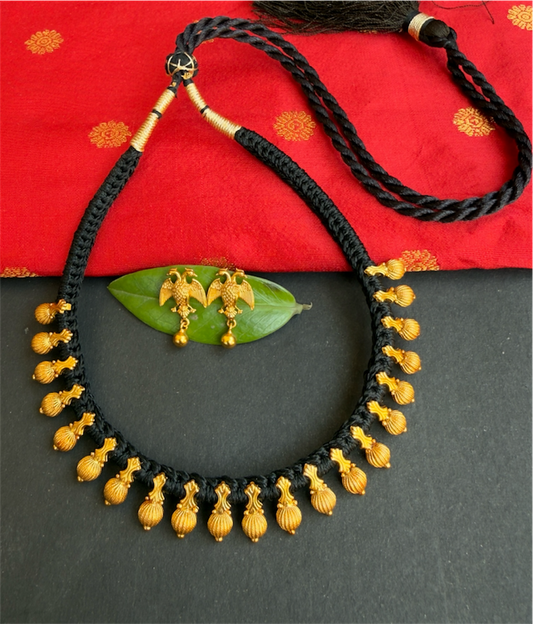 The Esha Silver Black Thread Necklace & Earrings