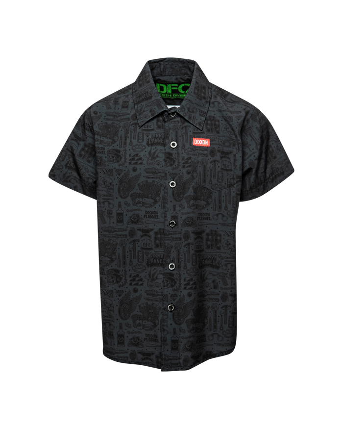 The Essentials Youth Short Sleeve Party Shirt -  Black / Grey