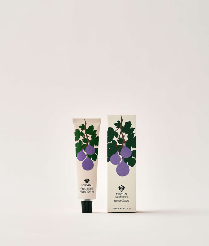 Fig Tree Hand Cream 20ml. Hand cream tube and packaging with fig design on a white background