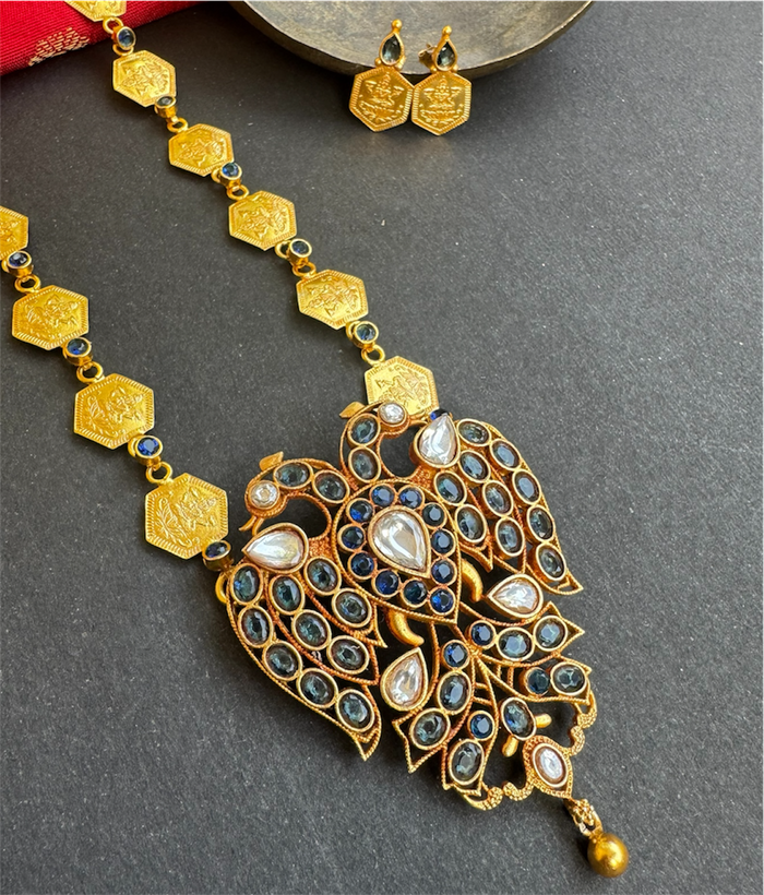 The Gandaberunda Blue Polki Kasumala Necklace & Earrings