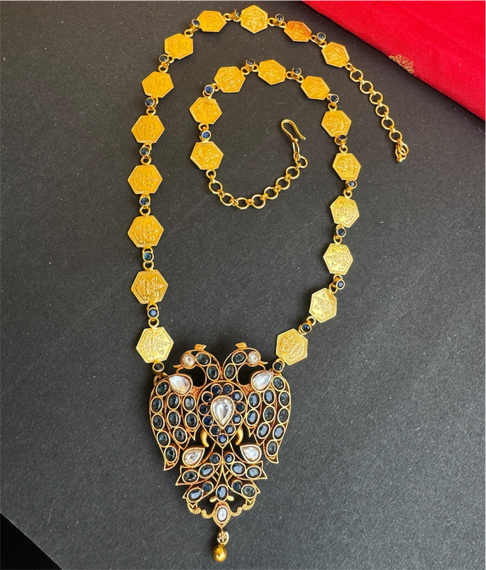 The Gandaberunda Blue Polki Kasumala Necklace & Earrings