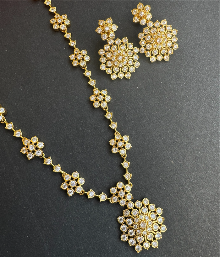 The Isharya Solitaire Diamond Silver Necklace & Earrings