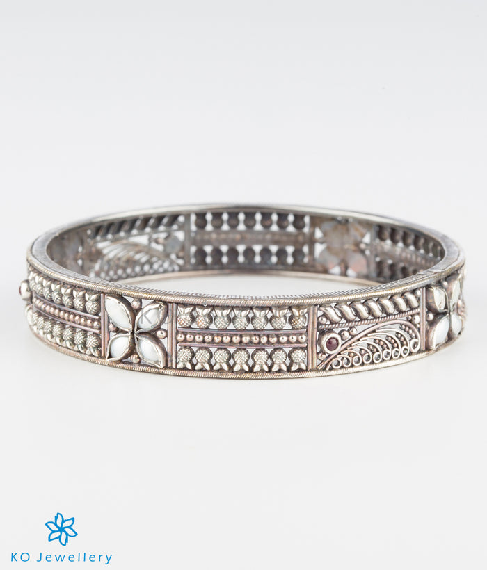 The Mithila Silver Pearl Bangle-Single (Oxidised/Size 2.2/2.4/2.6/2.8)