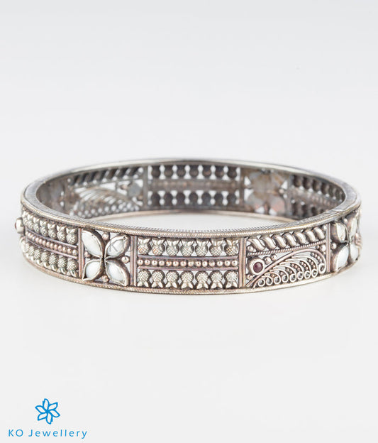 The Mithila Silver Pearl Bangle-Single (Oxidised/Size 2.2/2.4/2.6/2.8)