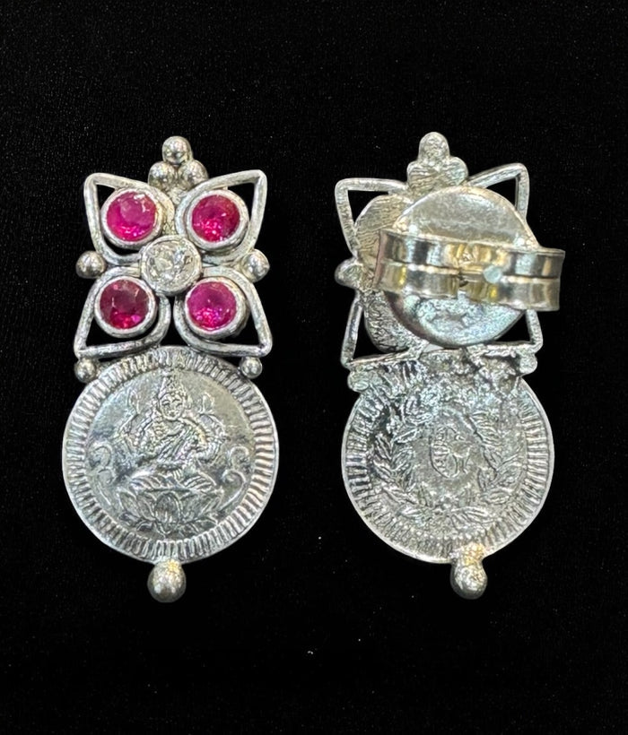 The Mudra Silver Lakshmi  Kasumala Necklace & Earrings (Oxidised)