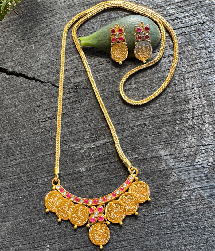 The Mudra Silver Lakshmi  Kasumala Necklace & Earrings