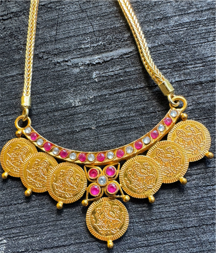 The Mudra Silver Lakshmi  Kasumala Necklace & Earrings