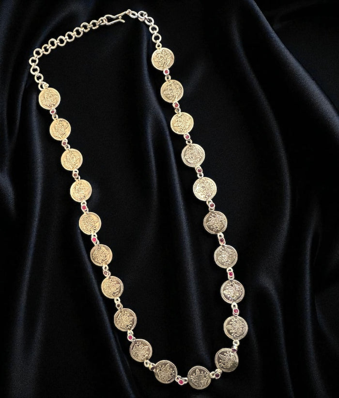The Niraja Silver Lakshmi Kemp Kasumala Necklace (Oxidised)