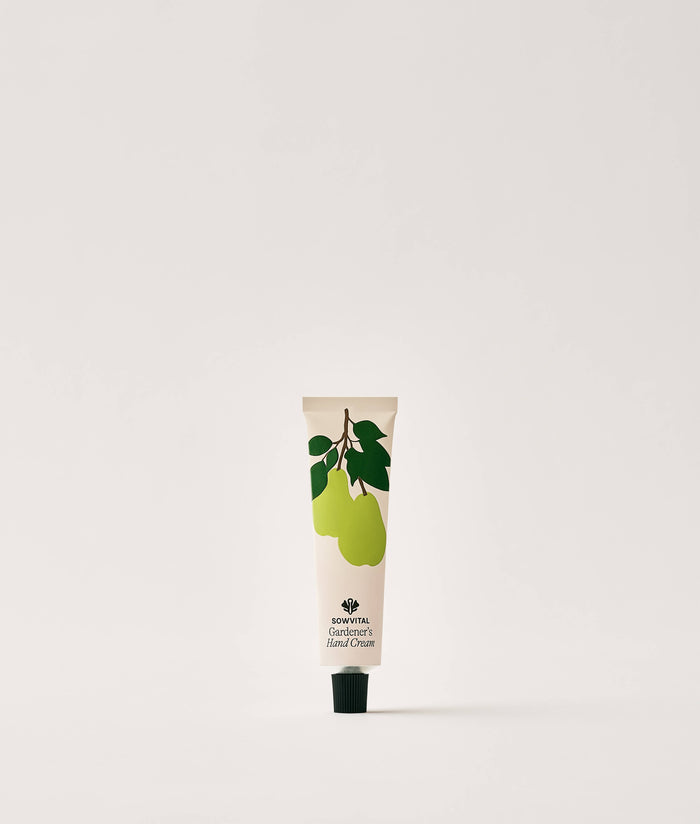 Pear Orchard Hand Cream 20ml. Hand cream tube with pear design on a white background