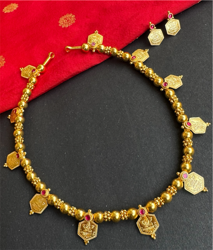 The Saumika Antique Silver Kemp Lakshmi Kasumala Coin Necklace & Earrings