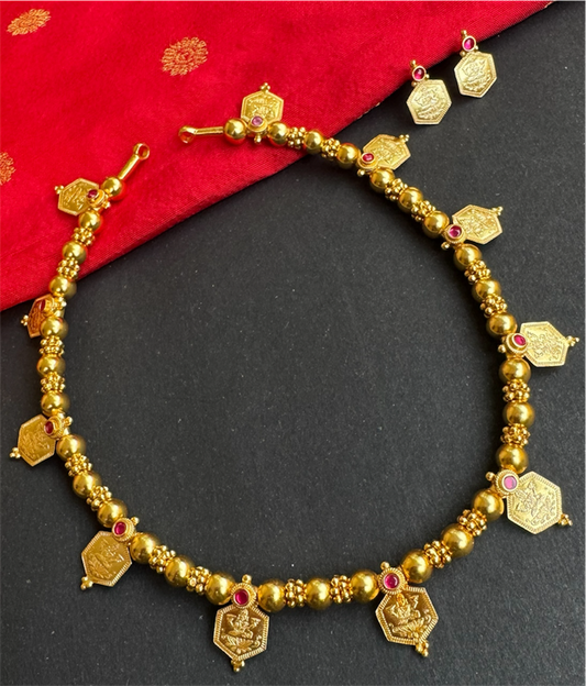 The Saumika Antique Silver Kemp Lakshmi Kasumala Coin Necklace & Earrings