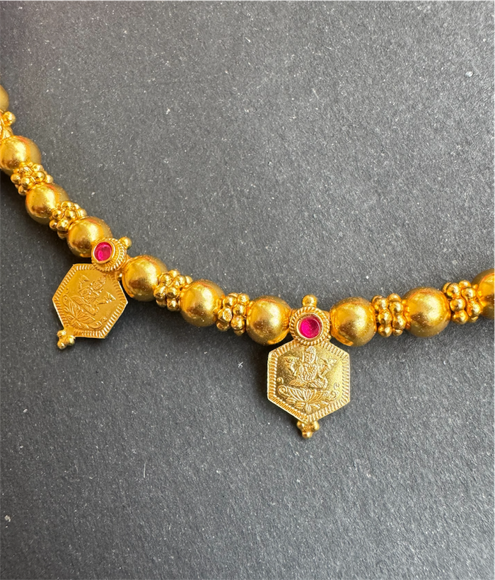 The Saumika Antique Silver Kemp Lakshmi Kasumala Coin Necklace & Earrings