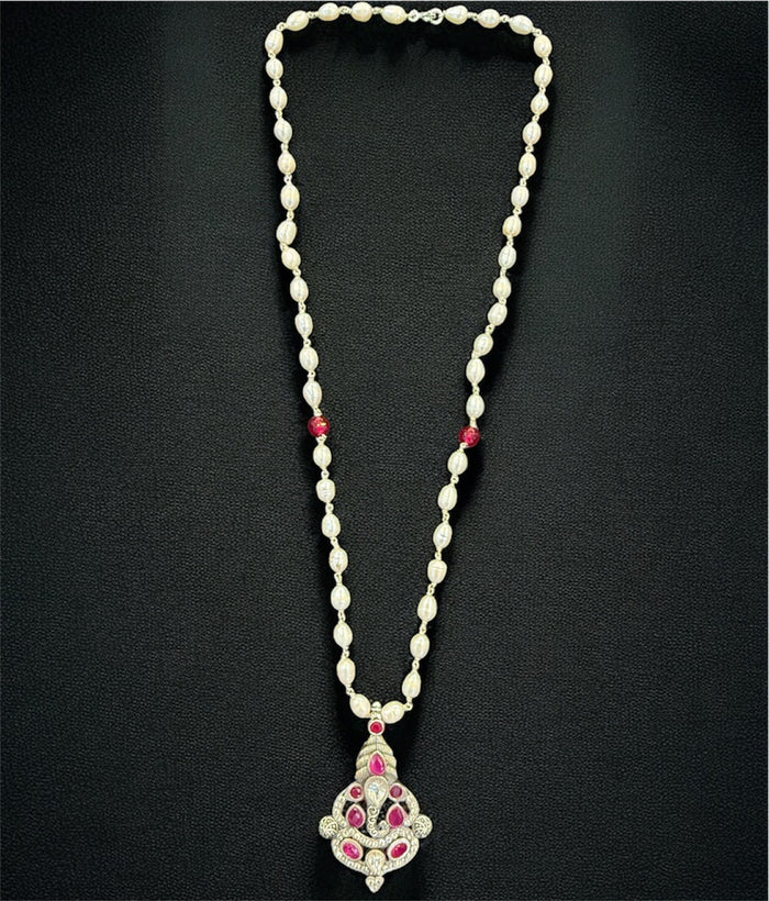 The Sumukh Silver Ganesha Pearl Necklace & Earrings