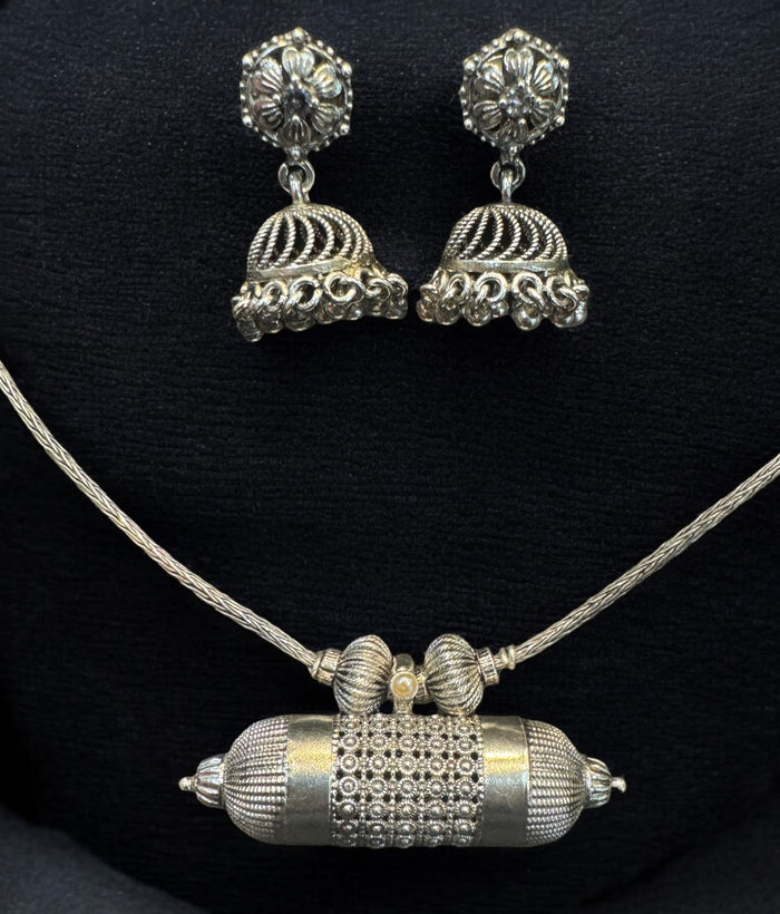 The Tanush Silver Taweez Necklace & Jhumkas