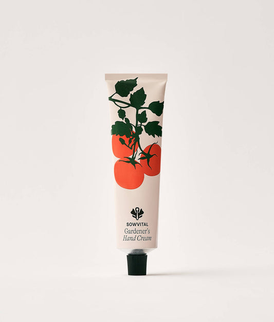 Tomato Leaf Hand Cream 75ml | Hand cream tube with tomato design on a white background