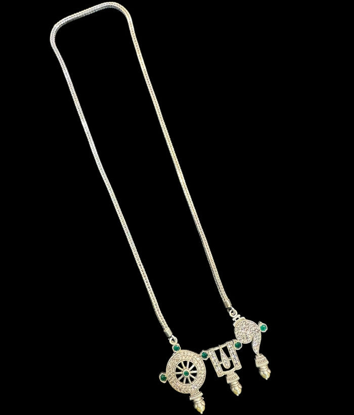 The Vajra Shankhu, Chakra Nama Silver Necklace & Earrings (Oxidised)