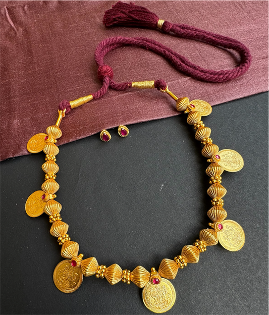 The Vedika Antique Silver Lakshmi Kasumala Coin Necklace (Short)