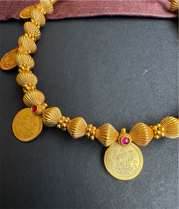 The Vedika Antique Silver Lakshmi Kasumala Coin Necklace (Short)